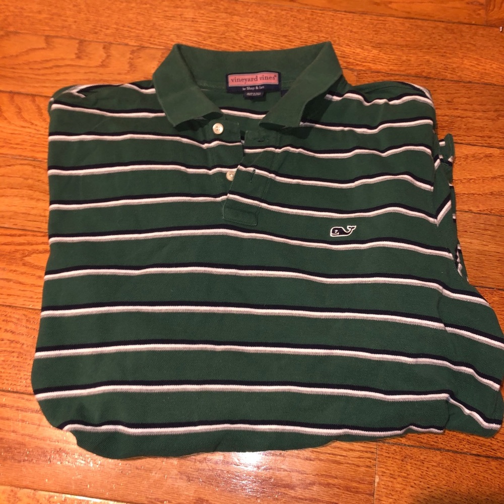 Vineyard Vines Hunter green striped polo size L